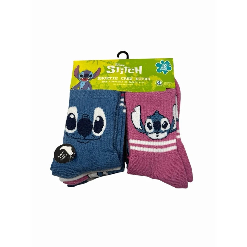 disney stitch 10 pairs womens shortie crew socks size 4-10